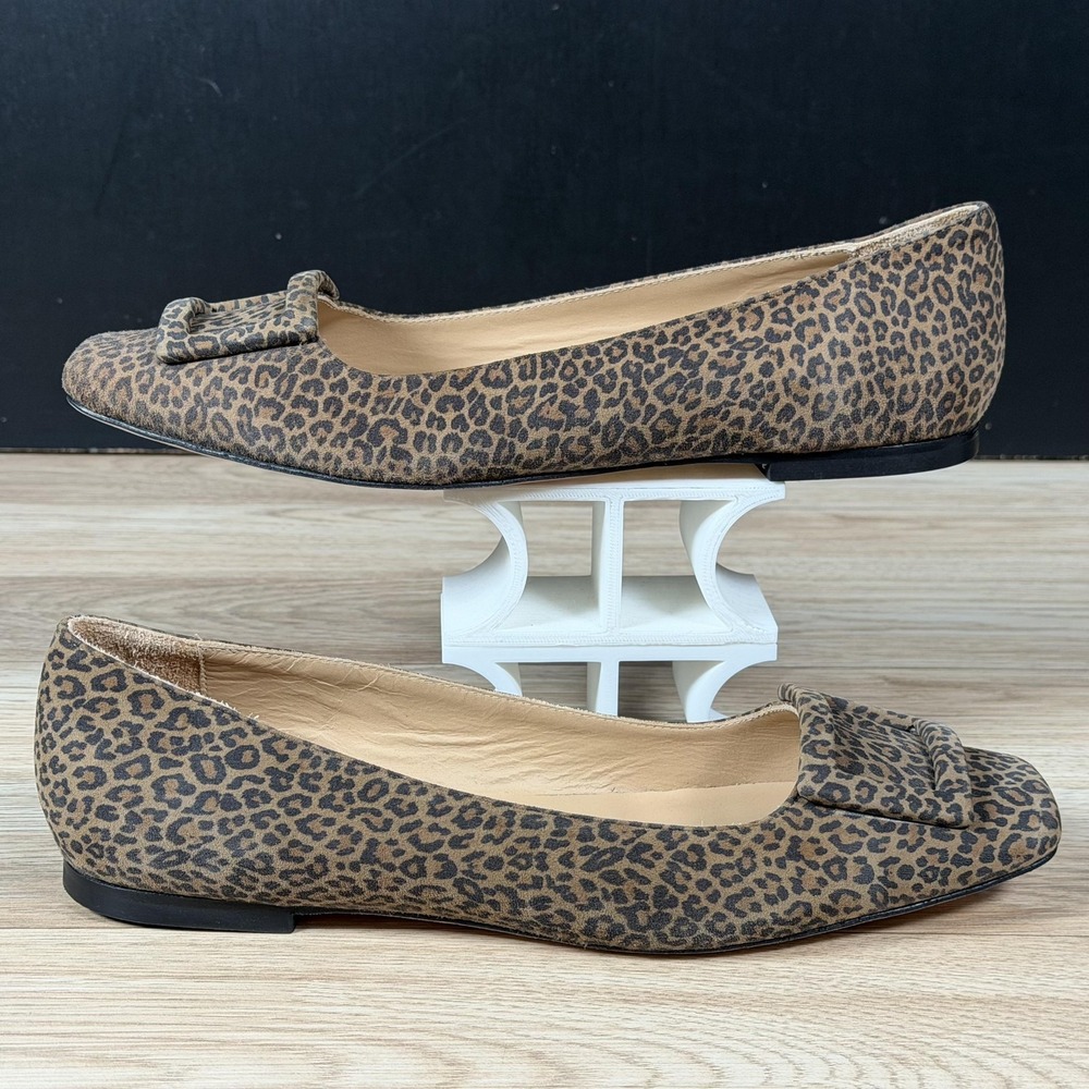 Ann Mashburn Buckle Flat Womens 10 Brown Leopard Print Suede Shoes Made in Italy